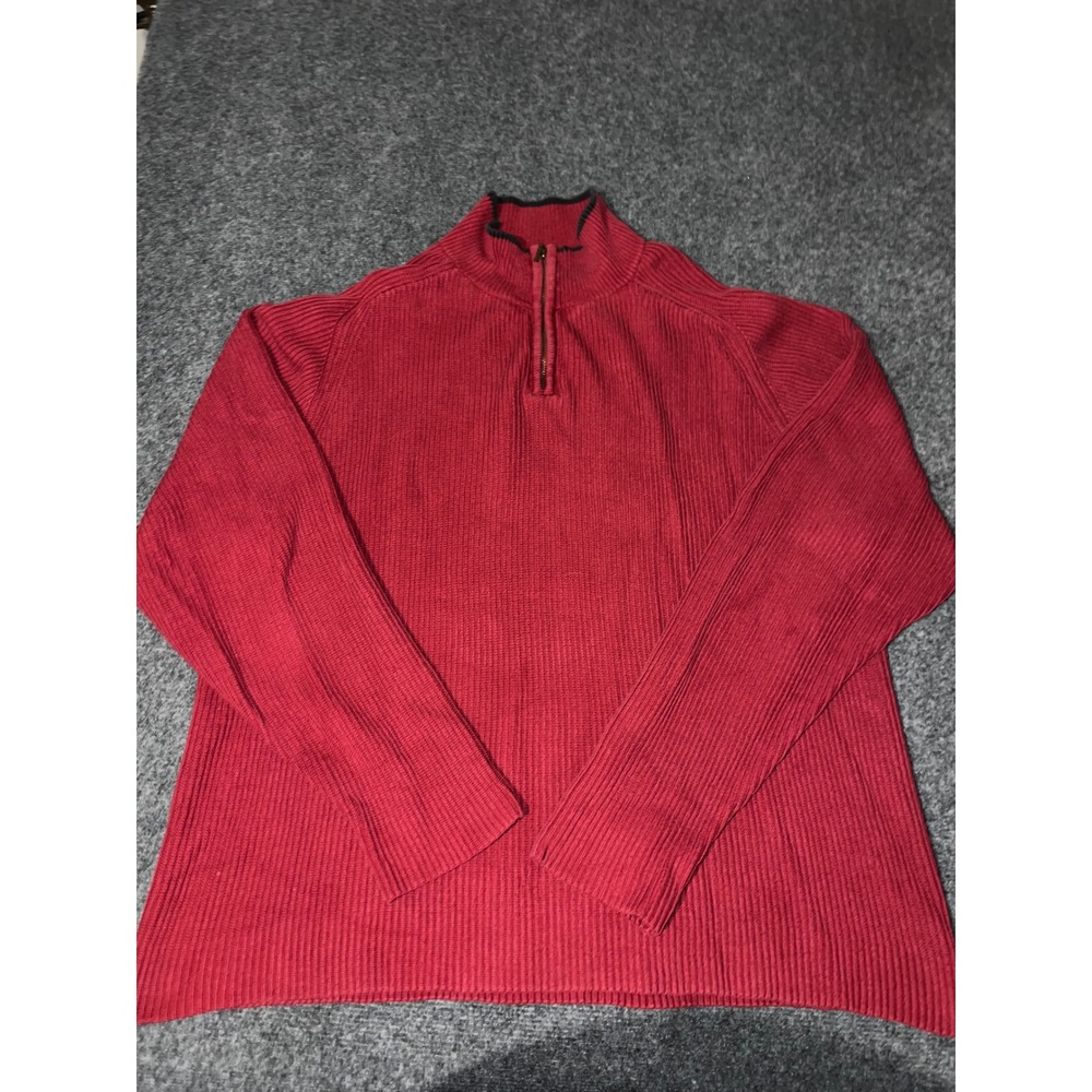 Route 66 Mens XL Red 100% Cotton Ribbed Quarter Zip Pullover Sweater